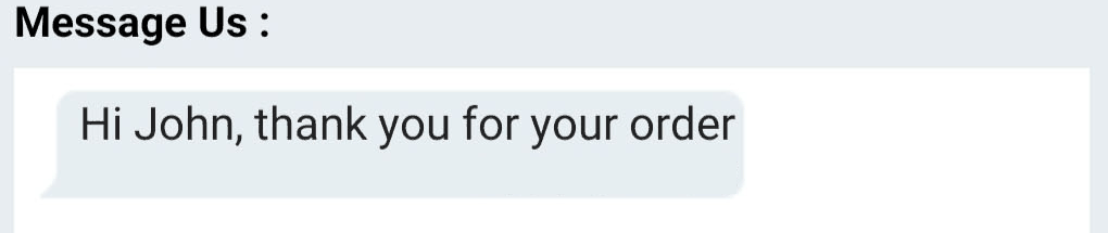 The message thread on an order, showing a reply from the fuel company that reads &ldquo;Hi John, thank you for your order&rdquo;.